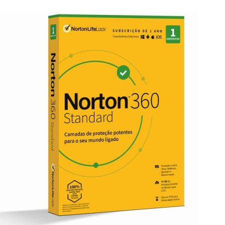 Norton 360 Standard Cloud 10GB 1 User, 1 Dispositivo, 1 Ano Caixa F&iacute;sica